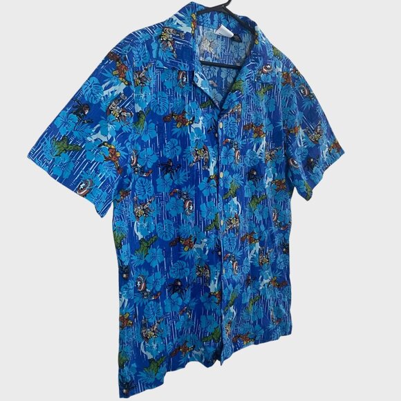 Marvel Avengers Tropical Hawaiian Shirt Blue Men's Large Short-Sleeve Button-Up - Picture 2 of 11